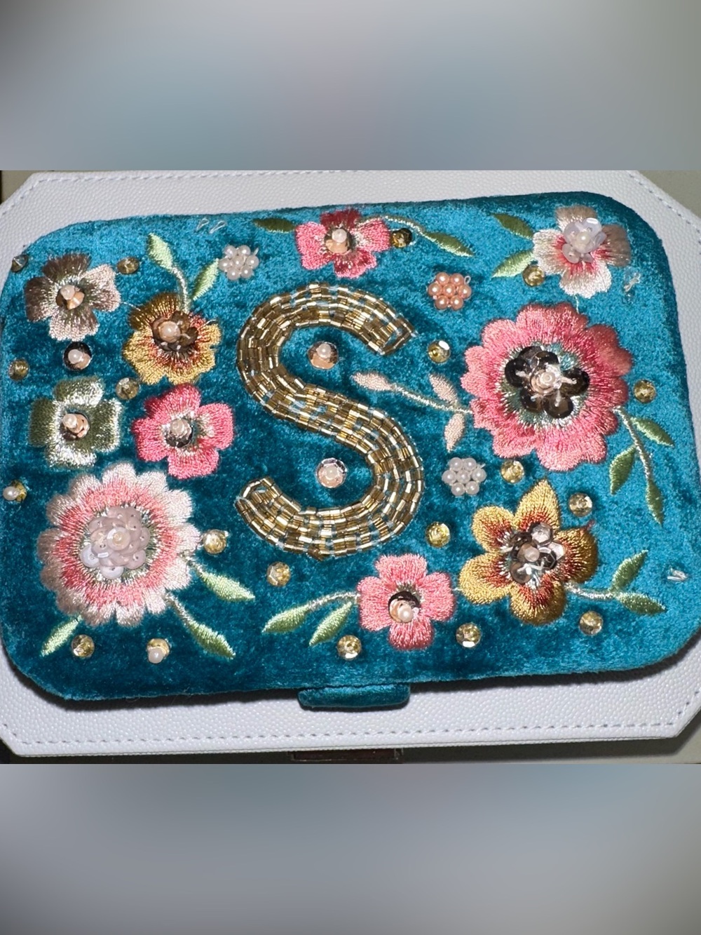 Boho velvet letter Jewelry box with beading.
